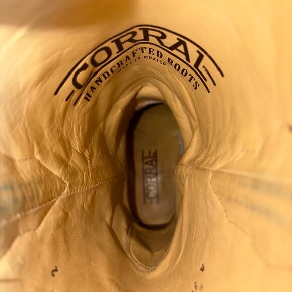 Corral Brown Leather Turquoise Glitter Inlay & Stitching Boots Snip Toe A3352 7M - Picture 16 of 16